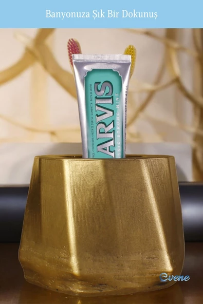 Evene Diş Fırçalığı Diş Fırçalık Diş Fırçası Standı Diş Fırçası Tutucu Altın Eskitme Renk Model 17 - Resim 5