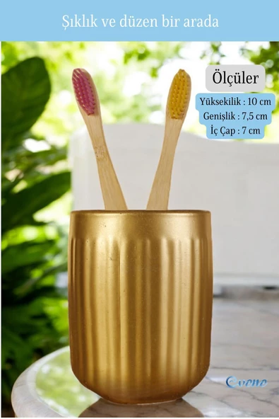 Evene Diş Fırçalığı Diş Fırçalık Diş Fırçası Standı Diş Fırçası Tutucu Altın Eskitme Model 11 - Resim 2