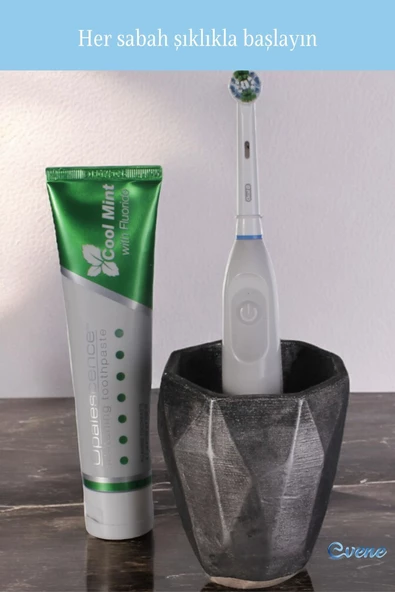 Evene Diş Fırçalığı Tezgah Üstü Gümüş Eskitme Renk Diş Fırçası Standı Model 2 - Resim 4