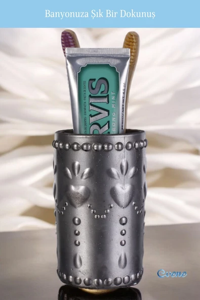 Evene Diş Fırçalığı Diş Fırçalık Diş Fırçası Standı Diş Fırçası Tutucu Gümüş Eskitme Model 10 - Resim 5