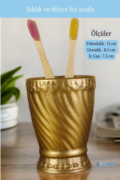 Evene Diş Fırçalığı Diş Fırçalık Diş Fırçası Standı Diş Fırçası Tutucu Altın Eskitme Model 14 - 2