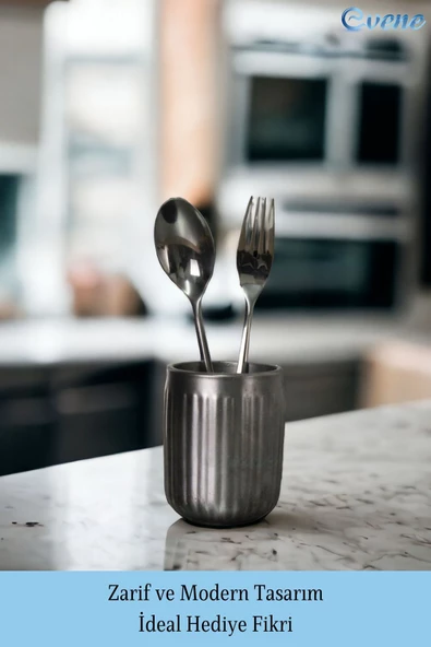 Evene Tezgah Üstü Kaşıklık Dekoratif Dik Kaşıklık Silindir Kaşıklık Gümüş Eskitme Renk Model 11 - Resim 4