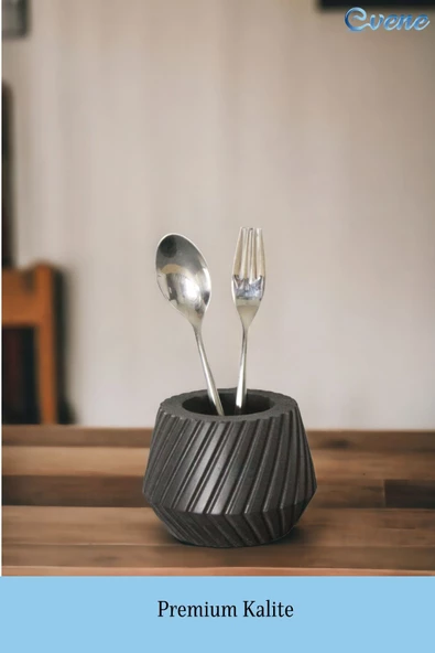 Evene Tezgah Üstü Kaşıklık Dekoratif Dik Kaşıklık Silindir Kaşıklık Siyah Renk Model 21 - Resim 3