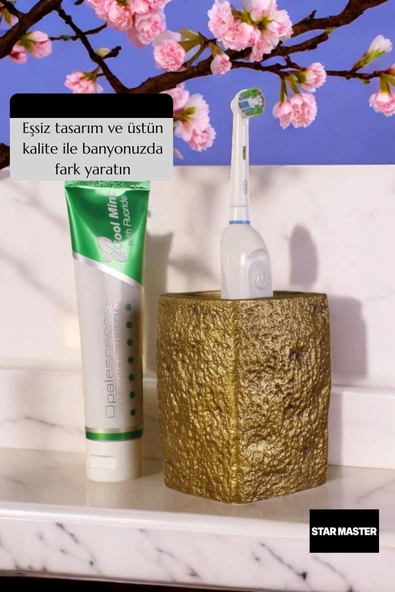 Star Master Diş Fırçası Kabı Diş Fırçalığı Fırçalık Altın Eskitme Renk Model 7 - 3