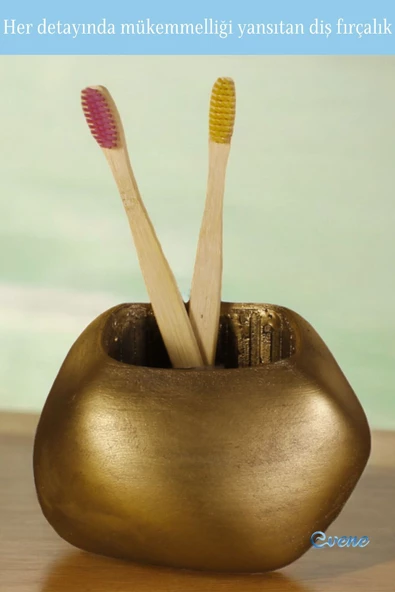 Evene Diş Fırçalığı Diş Fırçalık Diş Fırçası Standı Diş Fırçası Tutucu Altın Eskitme Renk Model 22 - 6