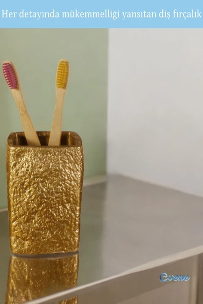 Evene Diş Fırçalığı Diş Fırçalık Diş Fırçası Standı Diş Fırçası Tutucu Altın Model 7 - Resim 6