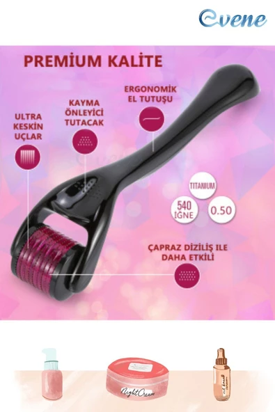 Evene Dermaroller Saç Çıkarma Tarağı İğneli Tarak 0,50 mm + Jade Roller Yüz Masaj Aleti Yeşim Taşı Seti - 2