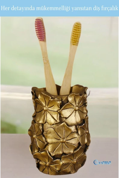 Evene Diş Fırçalığı Diş Fırçalık Diş Fırçası Standı Diş Fırçası Tutucu Altın Eskitme Renk Model 16 - Resim 6