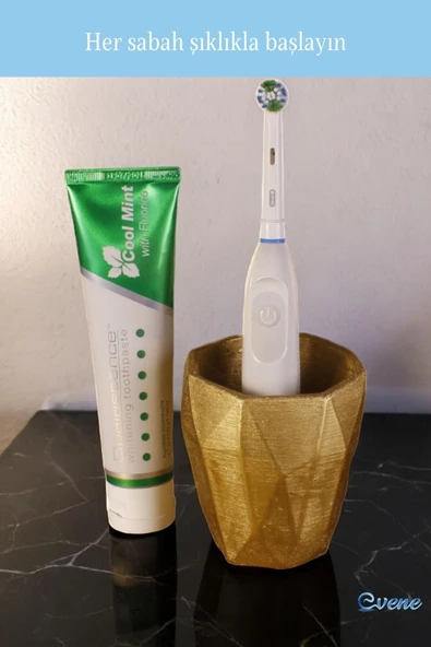 Evene Diş Fırçalığı Tezgah Üstü Altın Renk Diş Fırçası Standı Model 2 - 4