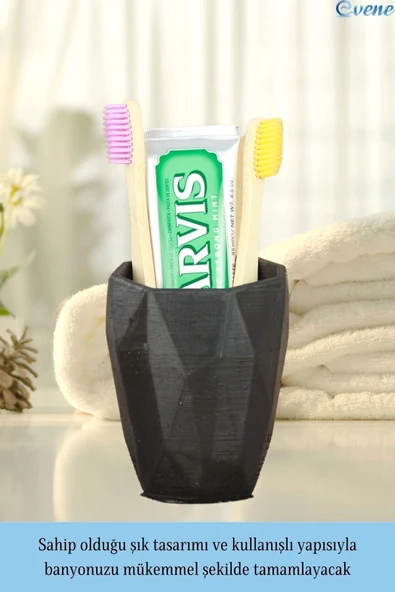 Evene Diş Fırçalığı Tezgah Üstü Siyah Renk Diş Fırçası Standı Uzun Poly Model - Resim 3