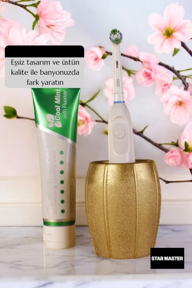 Star Master Diş Fırçası Kabı Diş Fırçalığı Fırçalık Altın Renk Model 13 - Resim 3