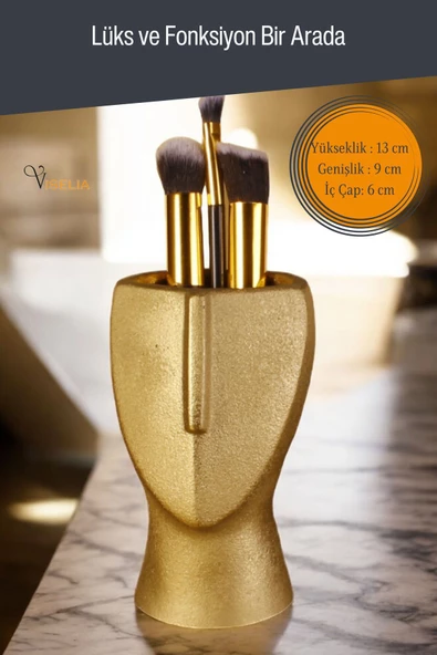 Viselia Makyaj Duzenleyici Makyaj Organizeri Makyaj Fırçalığı Makyaj Fırçası Altın Renk Model 23 - Resim 2