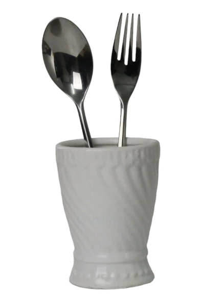 Evene Tezgah Üstü Kaşıklık Dekoratif Dik Kaşıklık Silindir Kaşıklık Beyaz Renk Model 14 ürün görseli 1