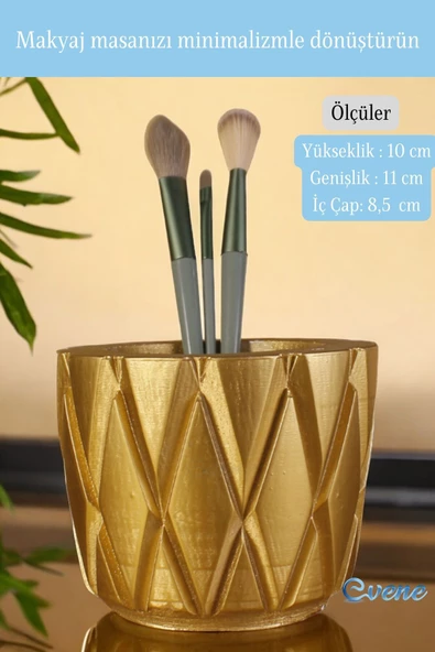 Evene Makyaj Organizeri Makyaj Fırçalığı Makyaj Organizer Düzenleyici Altın Renk Model 18 - Resim 2