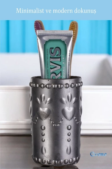 Evene Diş Fırçalığı Diş Fırçalık Diş Fırçası Standı Diş Fırçası Tutucu Gümüş Eskitme Model 10 - Resim 3