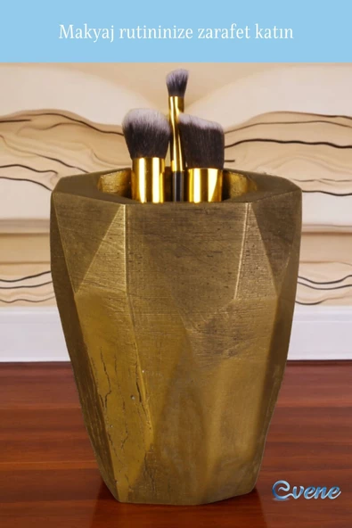 Evene Makyaj Organizeri Makyaj Fırçalığı Makyaj Organizer Düzenleyici Altın Eskitme Renk Model 19 - Resim 3