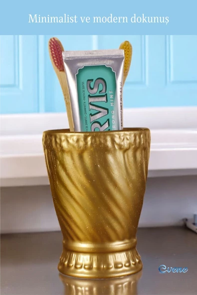 Evene Diş Fırçalığı Diş Fırçalık Diş Fırçası Standı Diş Fırçası Tutucu Altın Model 14 - Resim 3