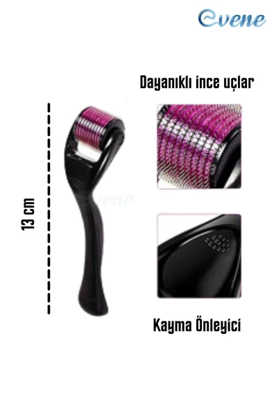 Evene Dermaroller Saç Çıkarma Tarağı İğneli Tarak 1 mm + Jade Roller Yüz Masaj Aleti Yeşim Taşı Seti - 3