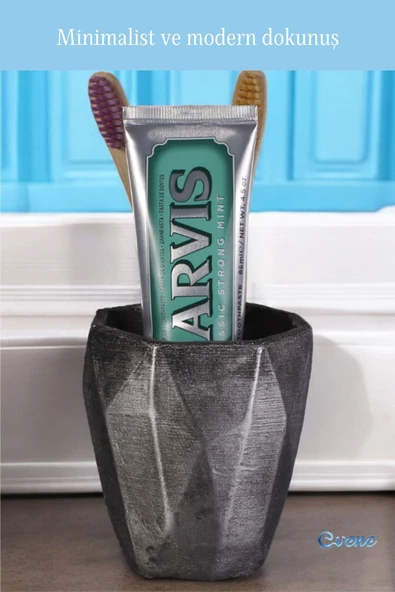 Evene Diş Fırçalığı Tezgah Üstü Gümüş Eskitme Renk Diş Fırçası Standı Model 2 - Resim 3
