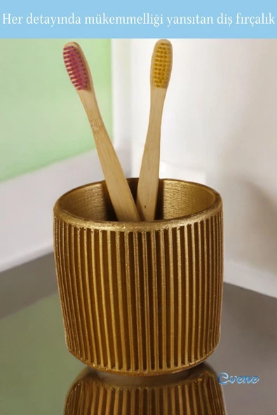 Evene Diş Fırçalığı Tezgah Üstü Altın Renk Diş Fırçası Standı Model 1 - Resim 6