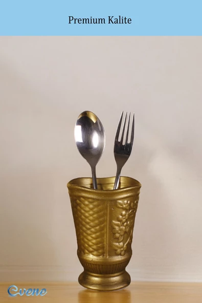 Evene Tezgah Üstü Kaşıklık Dekoratif Dik Kaşıklık Silindir Kaşıklık Altın Renk Model 9 - Resim 3