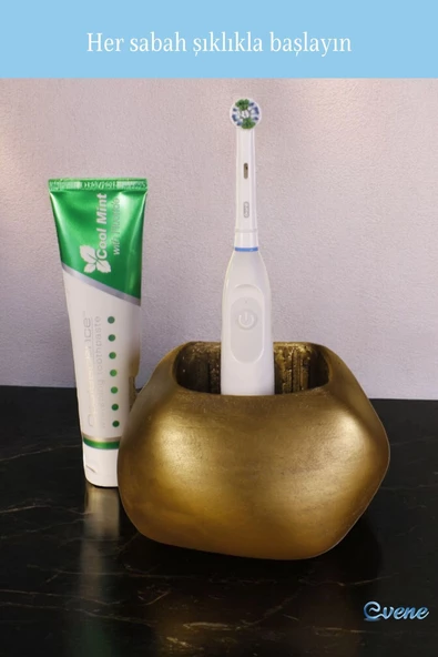 Evene Diş Fırçalığı Diş Fırçalık Diş Fırçası Standı Diş Fırçası Tutucu Altın Eskitme Renk Model 22 - 4