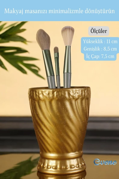 Evene Makyaj Organizeri Makyaj Fırçalığı Makyaj Organizer Düzenleyici Altın Renk Model 14 ürün görseli 1