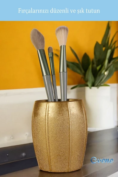 Evene Makyaj Organizeri Makyaj Fırçalığı Makyaj Organizer Düzenleyici Altın Renk Model 13 - Resim 4
