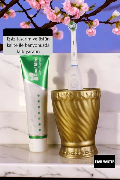 Star Master Diş Fırçası Kabı Diş Fırçalığı Fırçalık Altın Eskitme Renk Model 14 - Resim 3