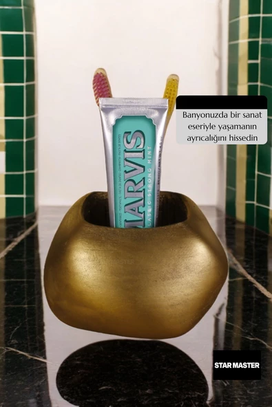 Star Master Diş Fırçası Kabı Diş Fırçalığı Fırçalık Altın Eskitme Renk Model 22 - Resim 4