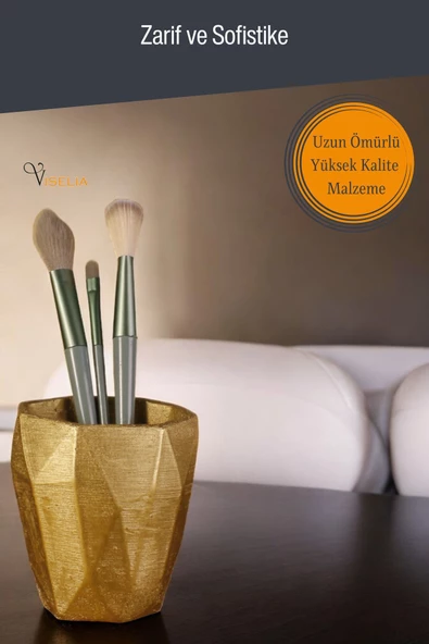 Viselia Makyaj Duzenleyici Makyaj Organizeri Makyaj Fırçalığı Makyaj Fırçası Altın Renk Model 2 - 4