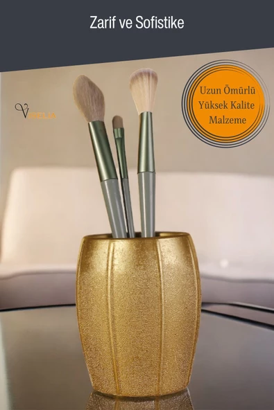 Viselia Makyaj Duzenleyici Makyaj Organizeri Makyaj Fırçalığı Makyaj Fırçası Altın Renk Model 13 - Resim 4