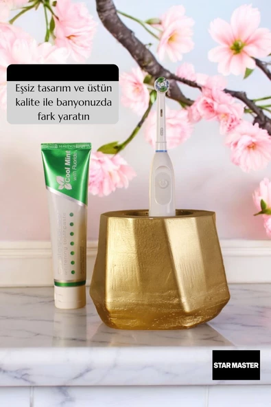 Star Master Diş Fırçası Kabı Diş Fırçalığı Fırçalık Altın Renk Model 17 - Resim 3