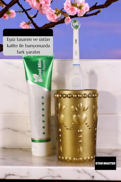 Star Master Diş Fırçası Kabı Diş Fırçalığı Fırçalık Altın Eskitme Renk Model 10 - 3