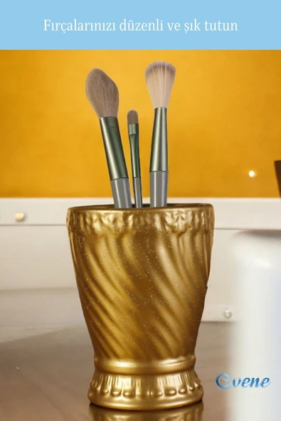 Evene Makyaj Organizeri Makyaj Fırçalığı Makyaj Organizer Düzenleyici Altın Renk Model 14 - Resim 3