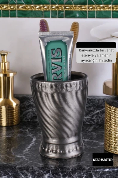 Star Master Diş Fırçası Kabı Diş Fırçalığı Fırçalık Gümüş Eskitme Renk Model 14 - 4