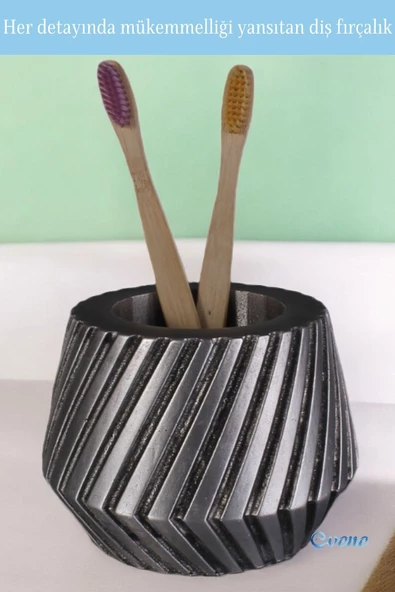 Evene Diş Fırçalığı Diş Fırçalık Diş Fırçası Standı Diş Fırçası Tutucu Gümüş Eskitme Renk Model 21 - Resim 6