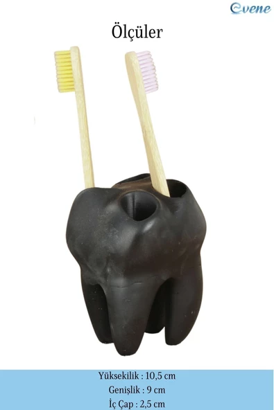 Evene Diş Fırçalığı Tezgah Üstü Siyah Renk Diş Fırçası Standı Diş Şekilli Model - Resim 2