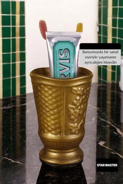 Star Master Diş Fırçası Kabı Diş Fırçalığı Fırçalık Altın Eskitme Renk Model 9 - Resim 4
