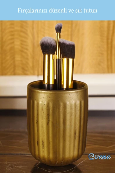 Evene Makyaj Organizeri Makyaj Fırçalığı Makyaj Organizer Düzenleyici Altın Eskitme Renk Model 11 - Resim 4