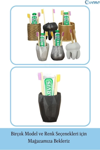 Evene Diş Fırçalığı Tezgah Üstü Siyah Renk Diş Fırçası Standı Uzun Poly Model - Resim 6