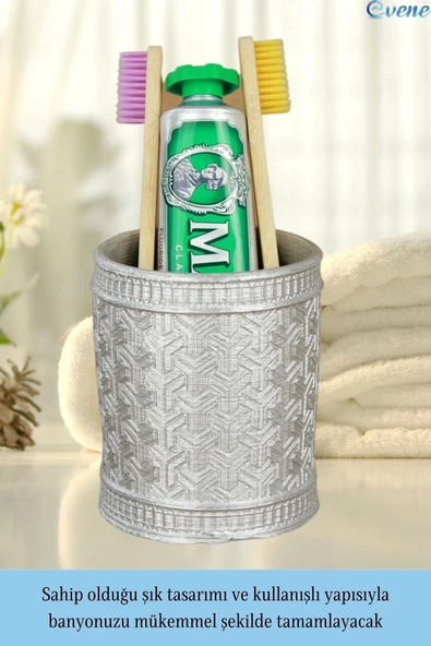 Evene Diş Fırçalığı Tezgah Üstü Gümüş Renk Diş Fırçası Standı Y Desenli Model - Resim 3