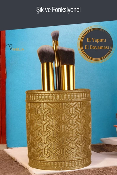 Viselia Makyaj Duzenleyici Makyaj Organizeri Makyaj Fırçalığı Makyaj Fırçası Altın Renk Model 4 - 3