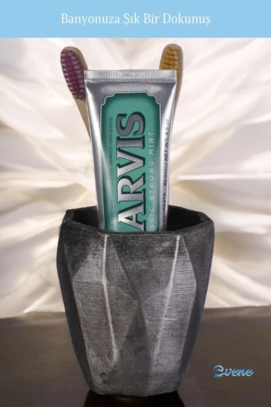 Evene Diş Fırçalığı Tezgah Üstü Gümüş Eskitme Renk Diş Fırçası Standı Model 2 - Resim 5