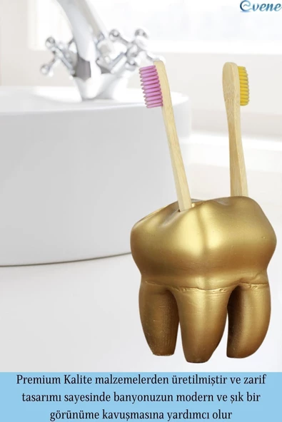 Evene Diş Fırçalığı Tezgah Üstü Altın Renk Diş Fırçası Standı Model 5 - Resim 4