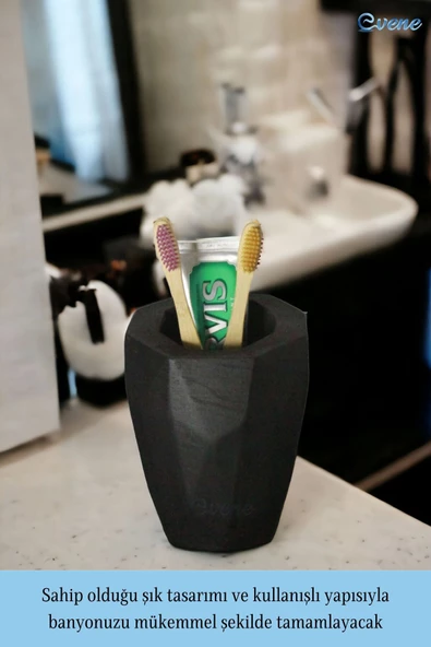 Evene Diş Fırçalığı Diş Fırçalık Diş Fırçası Standı Diş Fırçası Tutucu Siyah Model 19 - Resim 3