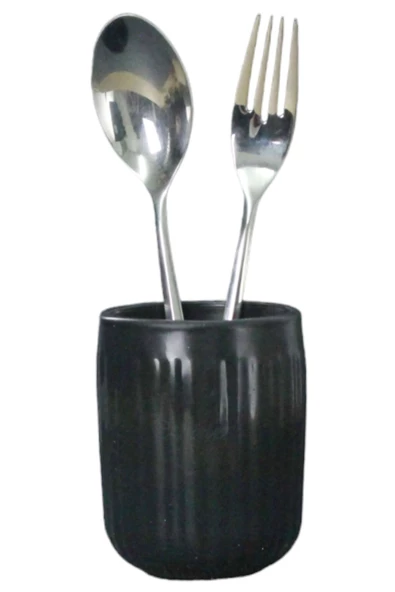 Evene Tezgah Üstü Kaşıklık Dekoratif Dik Kaşıklık Silindir Kaşıklık Siyah Renk Model 11 ürün görseli 1