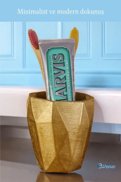Evene Diş Fırçalığı Tezgah Üstü Altın Renk Diş Fırçası Standı Model 2 - 3