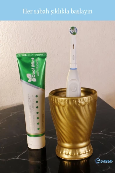 Evene Diş Fırçalığı Diş Fırçalık Diş Fırçası Standı Diş Fırçası Tutucu Altın Model 14 - Resim 4