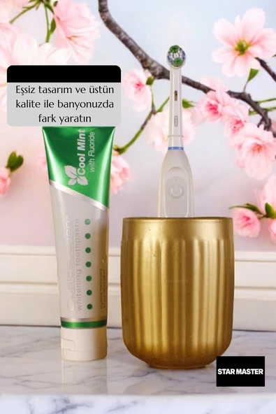 Star Master Diş Fırçası Kabı Diş Fırçalığı Fırçalık Altın Renk Model 11 - Resim 3